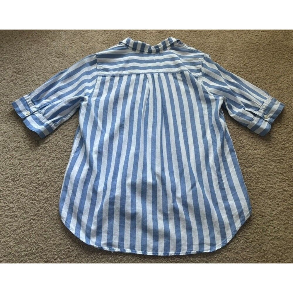 J. Crew Classic Fit Shirt Tall Small Striped Blue White Cotton Short Sleeve - Picture 3 of 6